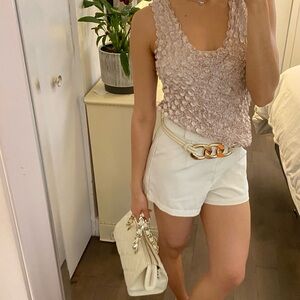 Beige satin bubble blouse